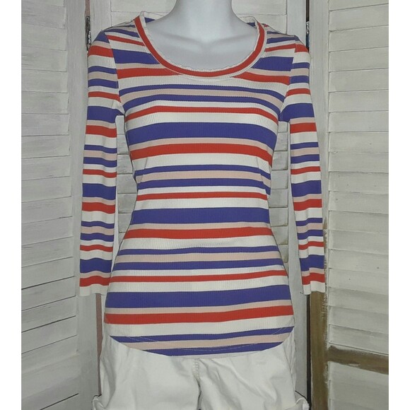 Anthropology 9-H15 STCL Blouse Size Med Multi-Colored Striped Long Sleeve Jersey - Picture 1 of 7
